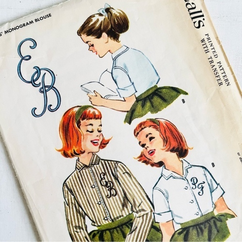 [McCall’s] Girls’ Monogram Blouse Vintage Sewing Pattern 2376 Size 6